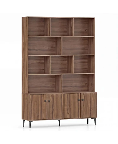 Slickblue Tall Bookshelf with 4 Storage Doors and Anti-Tip Hardware Included