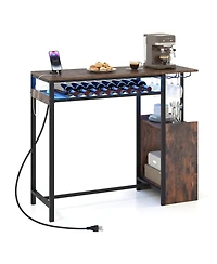 Slickblue Rectangular Bar Table with Power Outlets Led Lights and Storage Space