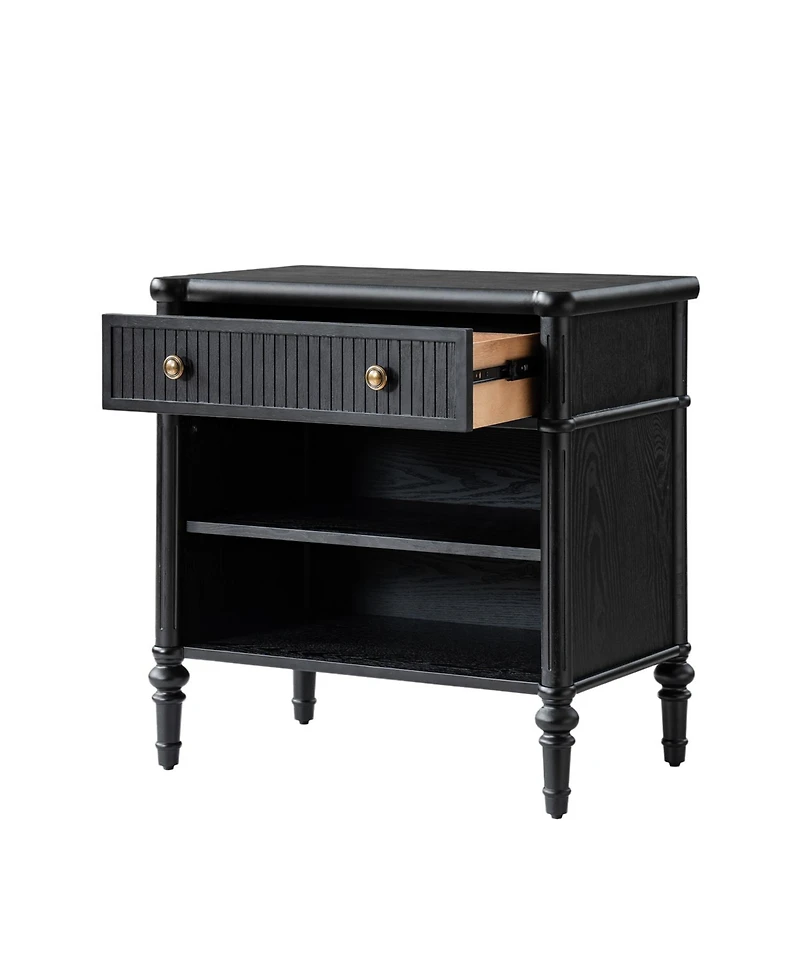 Hulala Home Hoai Transitional 26"W Fluted 1-Drawer Solid End Table with Built-In Charging Station