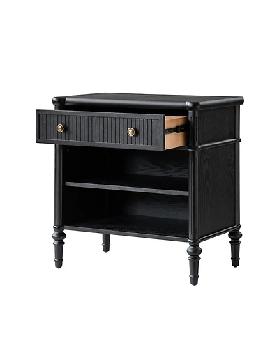 Hulala Home Hoai Transitional 26"W Fluted 1-Drawer Solid End Table with Built-In Charging Station