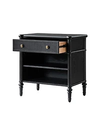 Hulala Home Hoai Transitional 26"W Fluted 1-Drawer Solid End Table with Built-In Charging Station