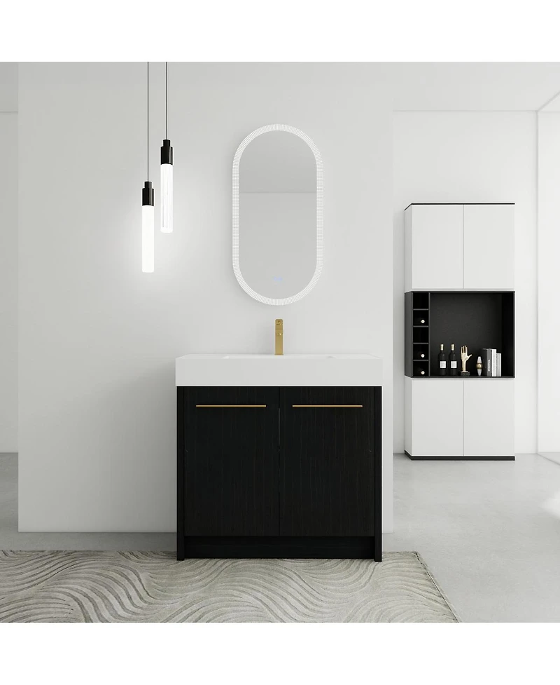 Sillysis Modern Chestnut Bathroom Vanity with Resin Sink, Soft Close Doors