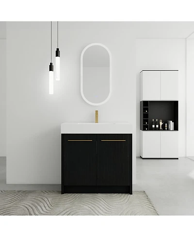Sillysis Modern Chestnut Bathroom Vanity with Resin Sink, Soft Close Doors
