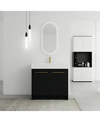 Sillysis Modern Chestnut Bathroom Vanity with Resin Sink, Soft Close Doors