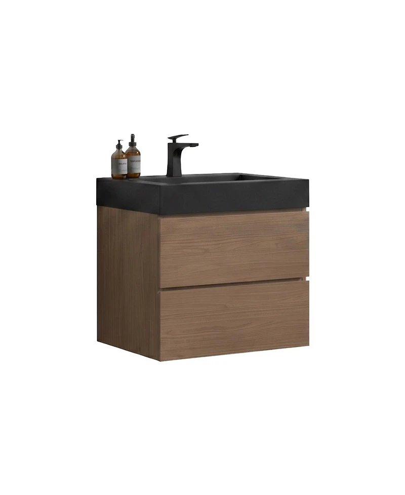 Sillysis Floating Bathroom Vanity with Double Storage Drawers, Soft Close Glides, Handle-Free Modern Design, Pre-assembled