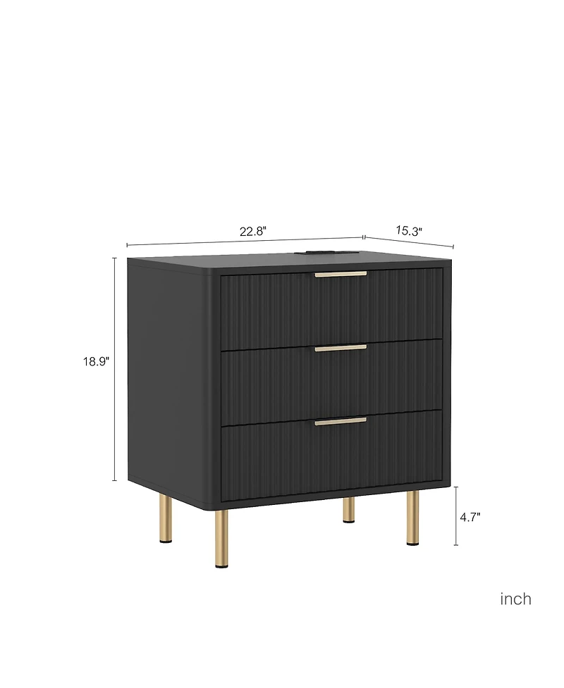 Clihome Modern Nightstand with Storage Cabinet, Charging Station, Bed Table Night Light