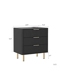 Clihome Modern Nightstand with Storage Cabinet, Charging Station, Bed Table Night Light