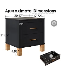 Clihome 2 Drawer Nightstand, Solid Wood Legs Nightstand with Metal Handle, Tall Bedside Table
