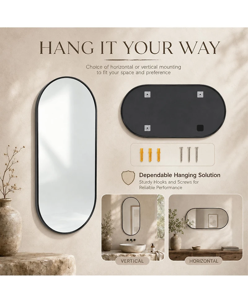 Midola 1840 Inch Luxury Pvc Framed Wall Mirror with Stylish Oval Design and Two-Way Hanging Versatility for Bathroom, Bedroom
