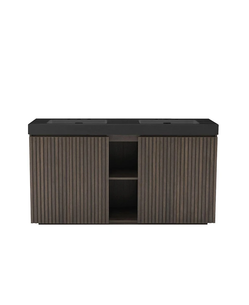 Sillysis 60 Inch Double Sink Bathroom Vanity with Quartz Top, Soft Close Fluted Doors, Adjustable Shelves, Ample Storage, Modern Design