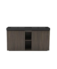 Sillysis 60 Inch Double Sink Bathroom Vanity with Quartz Top, Soft Close Fluted Doors, Adjustable Shelves, Ample Storage, Modern Design