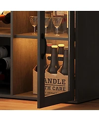 homfan Wine Bar Cabinet with Led Lights and Power Outlets Buffet Sideboard with Wine Rack and Glass Rack for Living Room