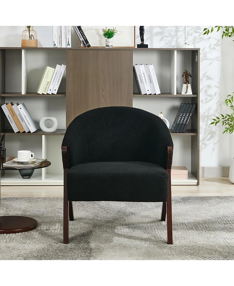 homfan Modern Comfort Accent Chair for Living Room, Upholstered Armchair with Wood Frame, Linen or Fleece Soft, Easy Assembly