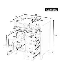 Sillysis 30 Inch Modern Bathroom Vanity with Storage Cabinet, Solid Wood Legs, Flip Drawer and Adjustable Shelves