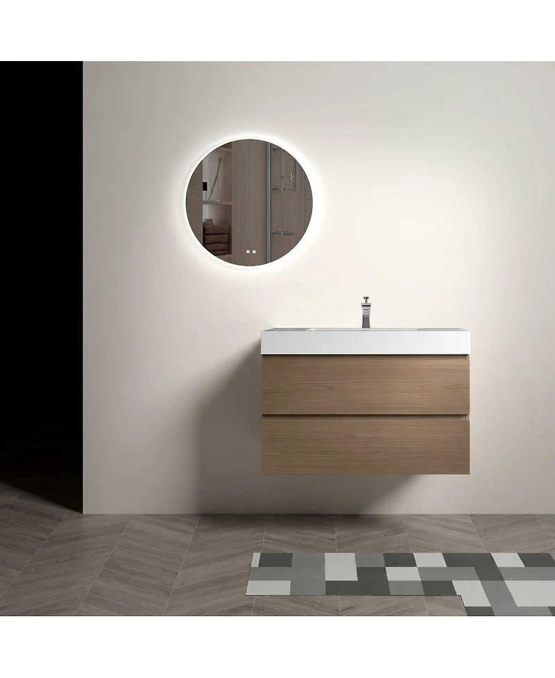 Sillysis Floating Bathroom Vanity with Double Storage Drawers, Soft Close Glides, Handle-Free Modern Design, Pre-assembled
