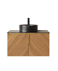 Sillysis Floating Bathroom Vanity Cabinet with Ceramic Vessel Sink, Sintered Stone Countertop, Large Storage
