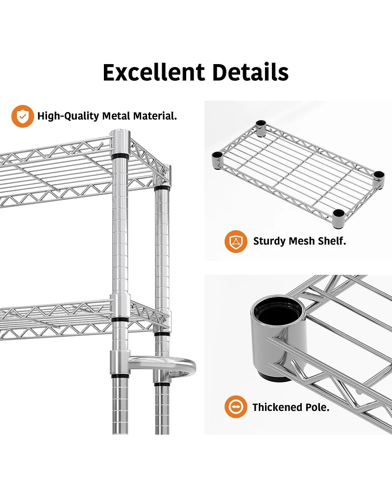 homfan Rolling Bar Cart, 61 Inch Metal Display Rack with Adjustable Shelves and Locking Wheels for Kitchen or Pantry