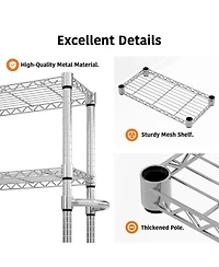 homfan Rolling Bar Cart, 61 Inch Metal Display Rack with Adjustable Shelves and Locking Wheels for Kitchen or Pantry