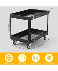 homfan 2 Tier Bar Cart, 40 Inch Heavy Duty Utility Cart with Ergonomic Handle and Locking Casters for Kitchen or Pantry