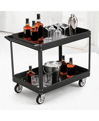 homfan 2 Tier Bar Cart, 40 Inch Heavy Duty Utility Cart with Ergonomic Handle and Locking Casters for Kitchen or Pantry