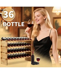homfan 33"W Material Wine Rack with 4-Tier Shelves Holds 36 Bottles. Countertop Wine Storage for Kitchen Dining Room Bar