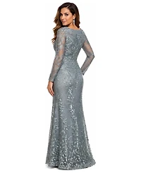 Lara Women's Long Sleeve Lace Dress With Appliques