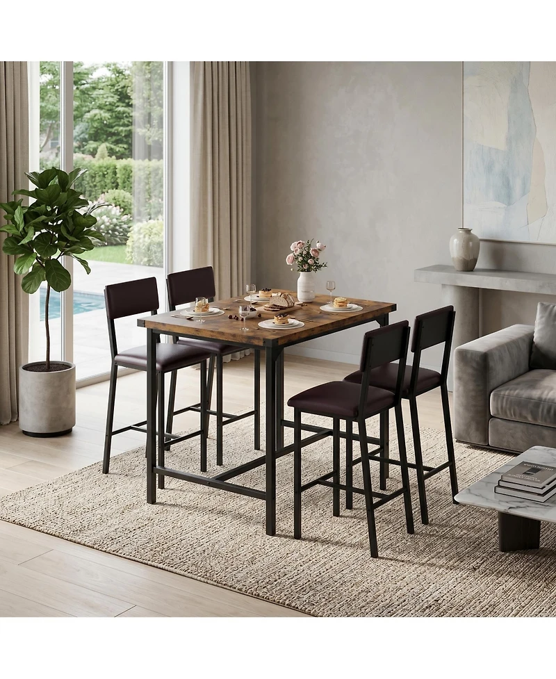 homfan Piece Bar Height Dining Table Set with 4 Stools and Metal Frame for Kitchen Room