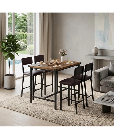 homfan Piece Bar Height Dining Table Set with 4 Stools and Metal Frame for Kitchen Room