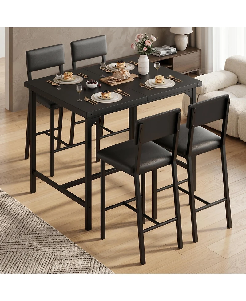 homfan Piece Bar Height Dining Table Set with 4 Stools and Metal Frame for Kitchen Room