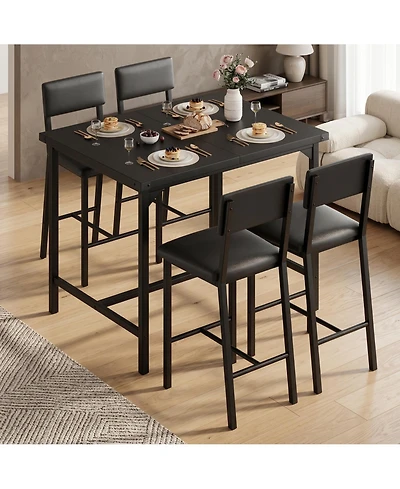 homfan Piece Bar Height Dining Table Set with 4 Stools and Metal Frame for Kitchen Room