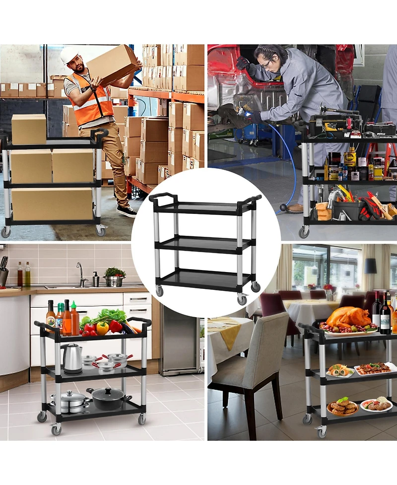 homfan 3 Tier Bar Cart, 33 Inch Plastic Rolling Utility Cart with Locking Wheels for Kitchen or Pantry