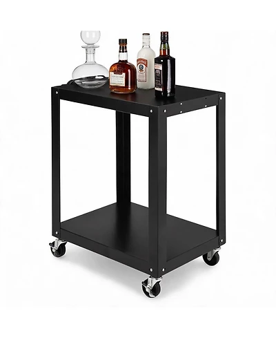 homfan 2 Tier Bar Cart, 19 Inch Heavy Duty Rolling Utility Cart with Adjustable Shelves and Locking Wheels for Kitchen or Pantry