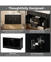 Sillysis 36 Inch Floating Bathroom Vanity with Ceramic Sink, Wall Mounted Modern Cabinet, Soft Close Drawers, French Vintage Style