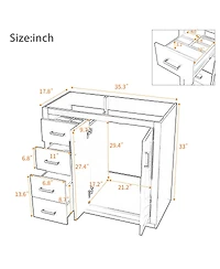 Sillysis 36 Inch Modern Freestanding Bathroom Vanity without Top, Solid Wood Frame, 3 Drawers Storage, Soft Close Doors