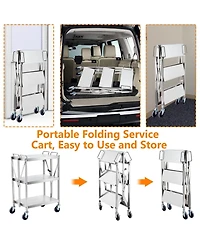 homfan 3 Tier Bar Cart, 25 Inch Stainless Steel Folding Serving Cart with Locking Wheels for Kitchen or Pantry
