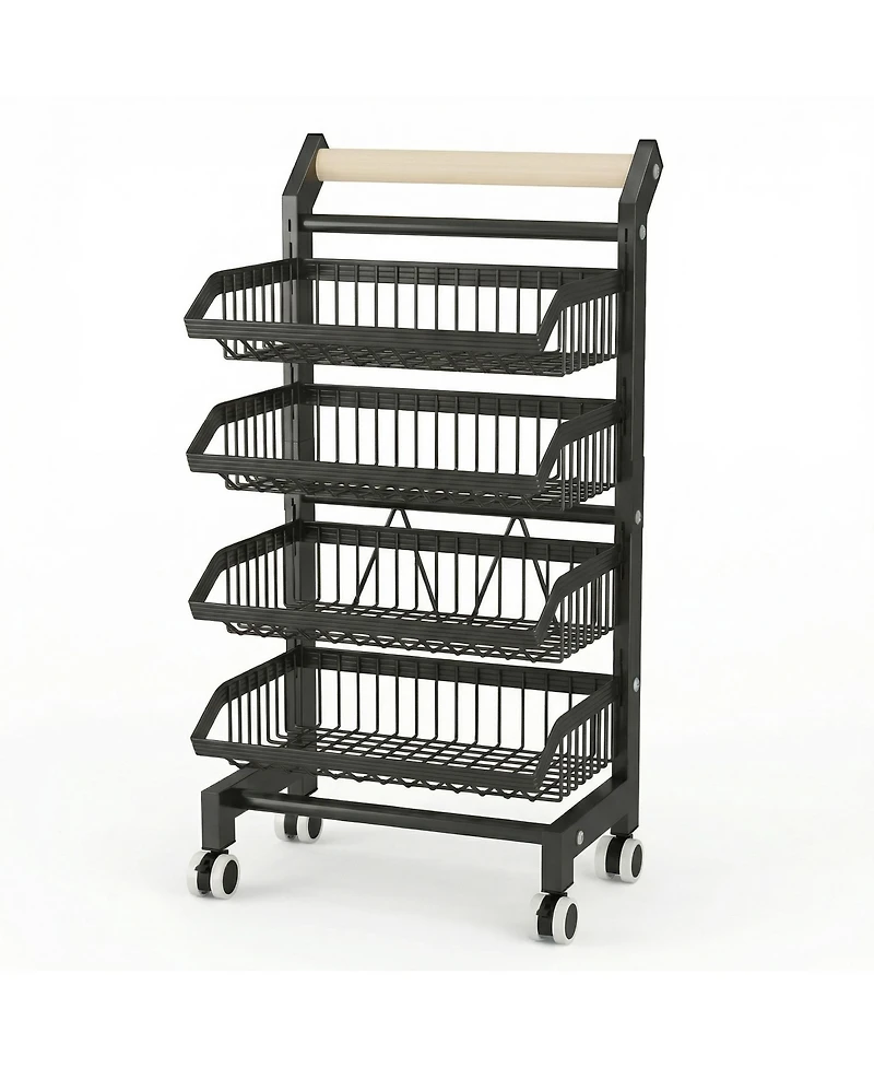 homfan 3 Tier Bar Cart, 32 Inch Foldable Carbon Steel Rolling Storage Cart with Locking Wheels for Kitchen or Pantry
