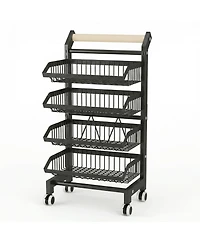 homfan 3 Tier Bar Cart, 32 Inch Foldable Carbon Steel Rolling Storage Cart with Locking Wheels for Kitchen or Pantry