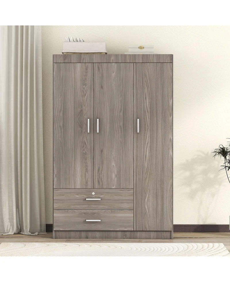 Streamdale Furniture 3-Door Wardrobe with 2 Drawers Wood Grain Effect