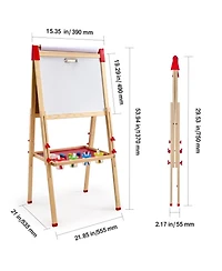 Yobtop 3-in-1 Kids Art Easel, Double-Sided Wooden Magnetic Whiteboard Chalkboard,Adjustable Height for 3-14