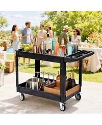 homfan Rolling Bar Cart, Heavy Duty Utility Cart with 2 Shelves and Locking Wheels for Kitchen or Pantry