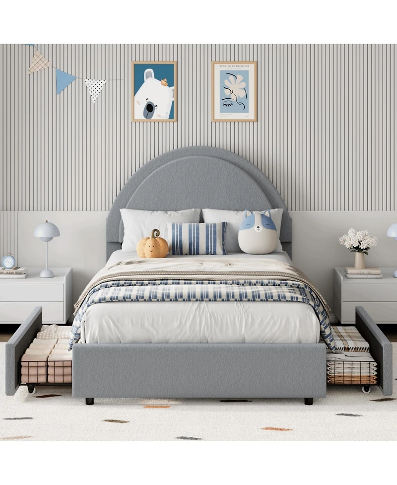 homfan Twin Modern Boucle Upholstered Platform Bed Frame with 2 Storage Drawers, Sturdy Mdf and Wooden Slats, No Box Vernal Needed