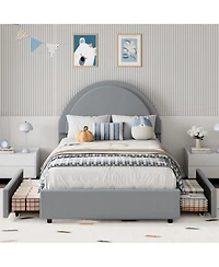 homfan Twin Modern Boucle Upholstered Platform Bed Frame with 2 Storage Drawers, Sturdy Mdf and Wooden Slats, No Box Vernal Needed
