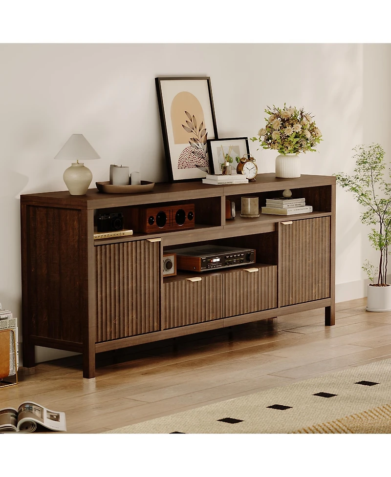gaomon Modern Fluted Tv Stand for 65/75 inches TVs with 2 Cabinet Storage for Living Room