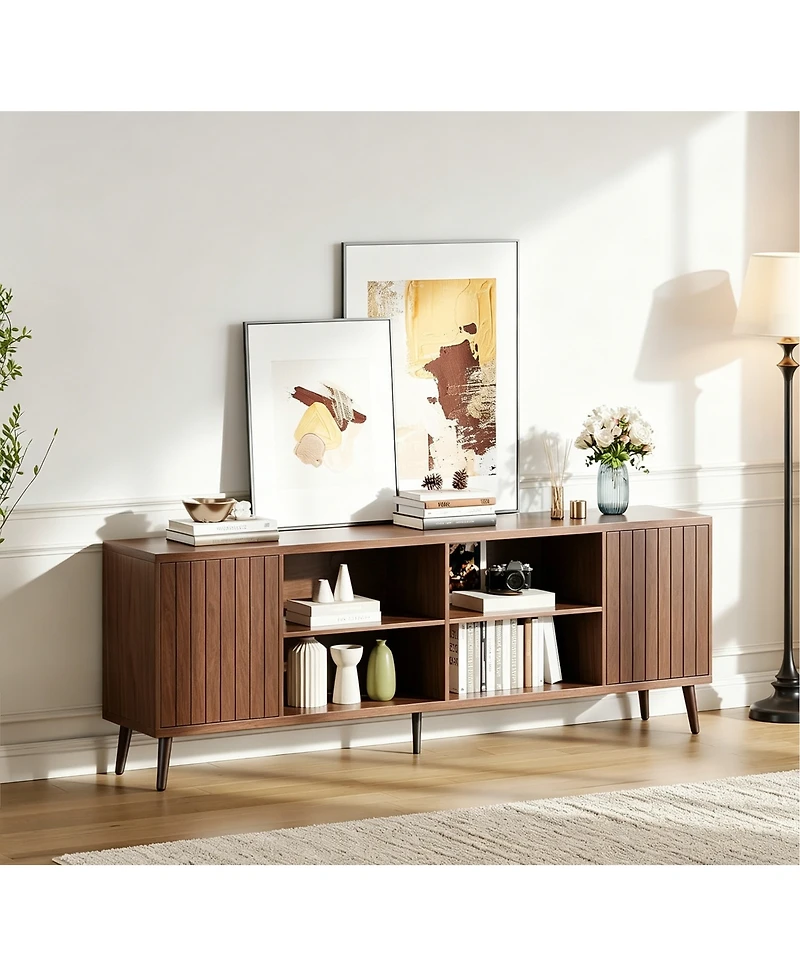 gaomon Mid-Century Modern Tv Stand, Fluted Tv Stand for 80 75 65 Inch TVs, Adjustable Shelf