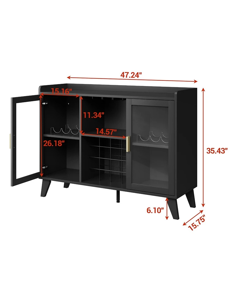 homfan Bar Cabinet with Led Lights and Wine Rack
