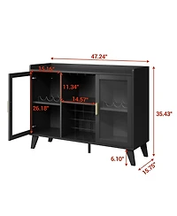 homfan Bar Cabinet with Led Lights and Wine Rack