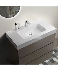 Sillysis Modern Freestanding Bathroom Vanity with Stone Sink, Soft Close Drawers, Handle-Free Storage Cabinet, Pre-assembled