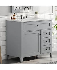 Sillysis 36 Inch Modern Bathroom Vanity with Ceramic Sink, Storage Cabinet, Solid Wood Legs and Adjustable Shelves