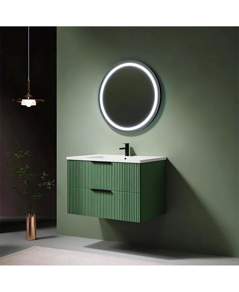 Sillysis 30" Wall Mounted Bathroom Vanity with Ribbed Drawers, U-Shaped Organizer, Waterproof Mdf Cabinet for Small Spaces