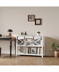 homfan Farmhouse Entryway Console Sofa Table – 46inch Narrow Accent Table with Sliding Barn Doors and Storage Shelves – Ideal for Foyer